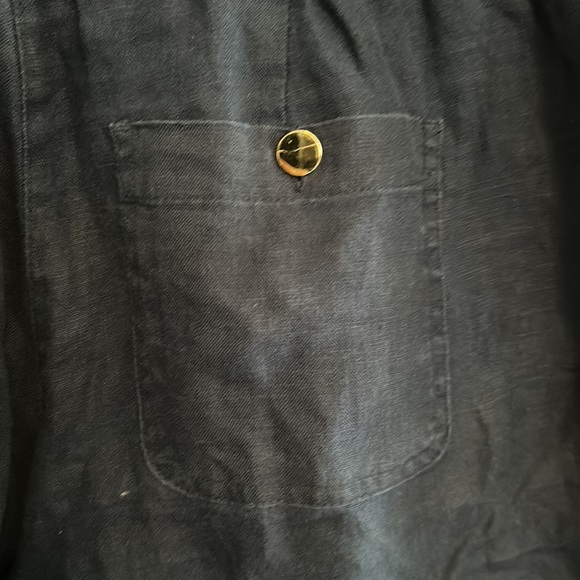 Women JM Collection Blue Linen Trouser with Gold button - Picture 4 of 7